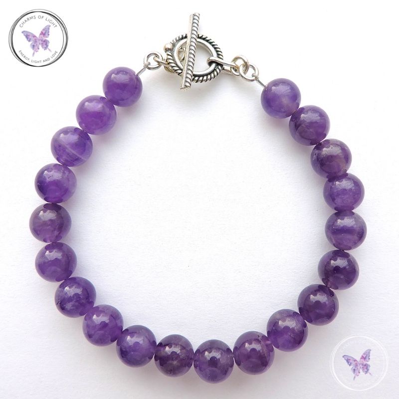 Amethyst Healing Bracelet With Silver Toggle Clasp